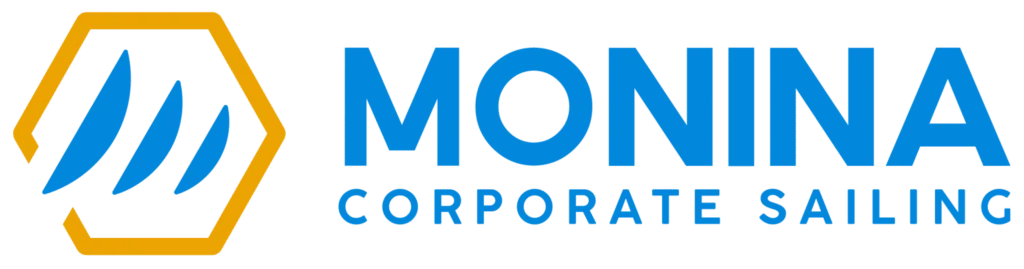 barca a vela per aziende – logo Monina Corporate Sailing su sfondo verde